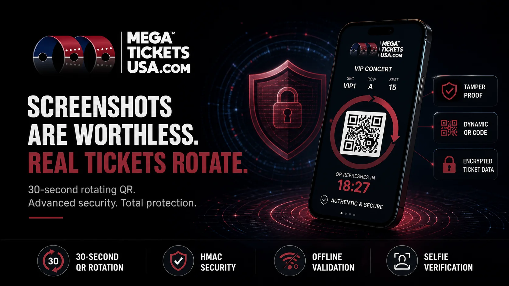 Mega Tickets USA rotating QR code anti-fraud ticket technology