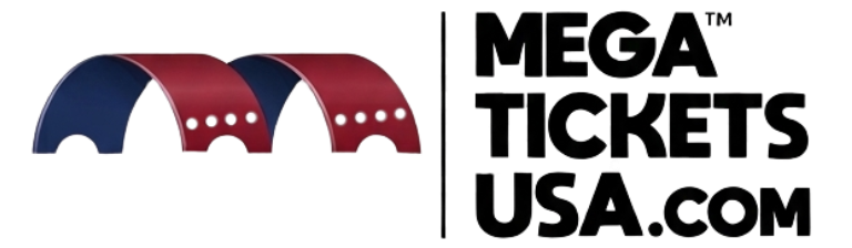 Mega Tickets USA logo, black lettering