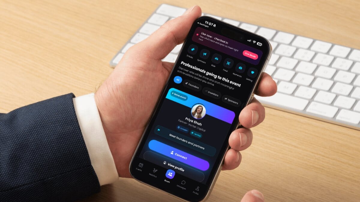 The Mega Business networking screen on a phone